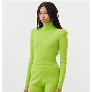 Lime Green Women's Ribbed Turtleneck Top